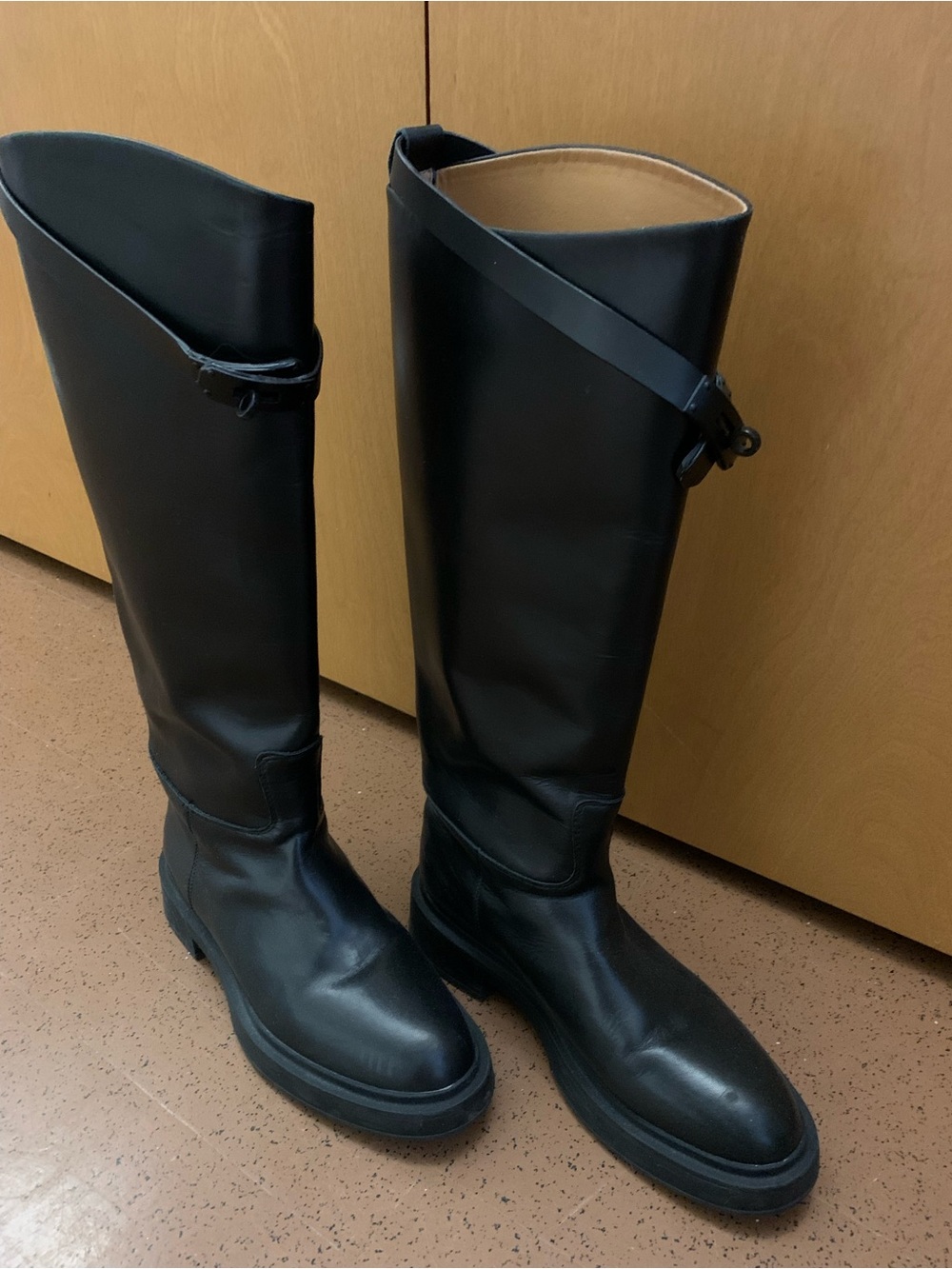 Hermes ALL Black Leather Tall Riding Boots